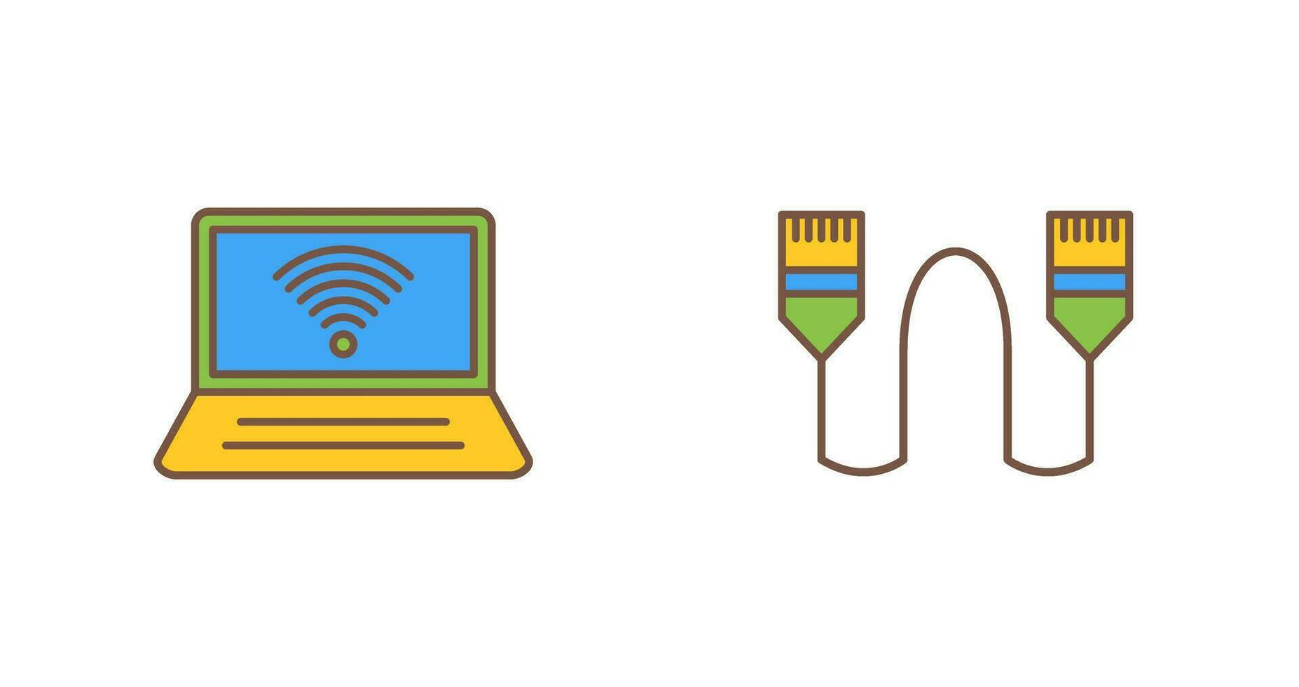 Connected Laptop and Internet Cable Icon vector