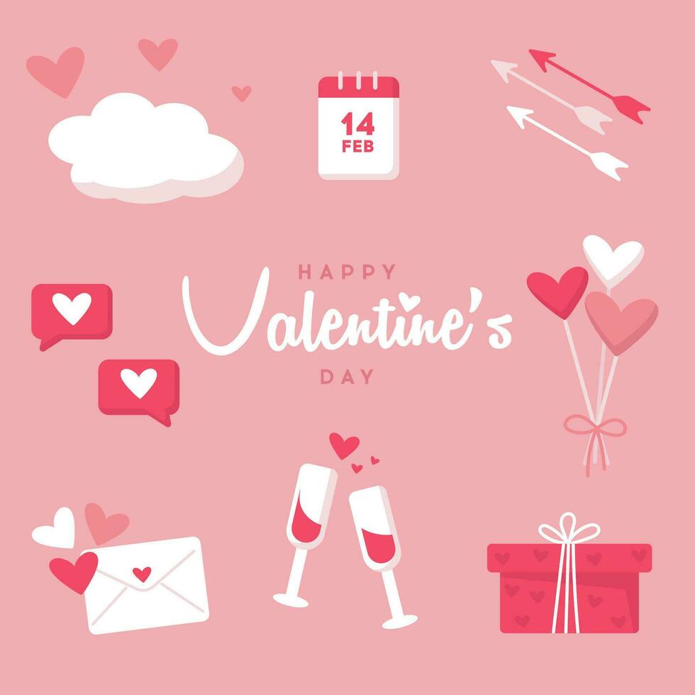 Valentines day element set. Flat vector illustration
