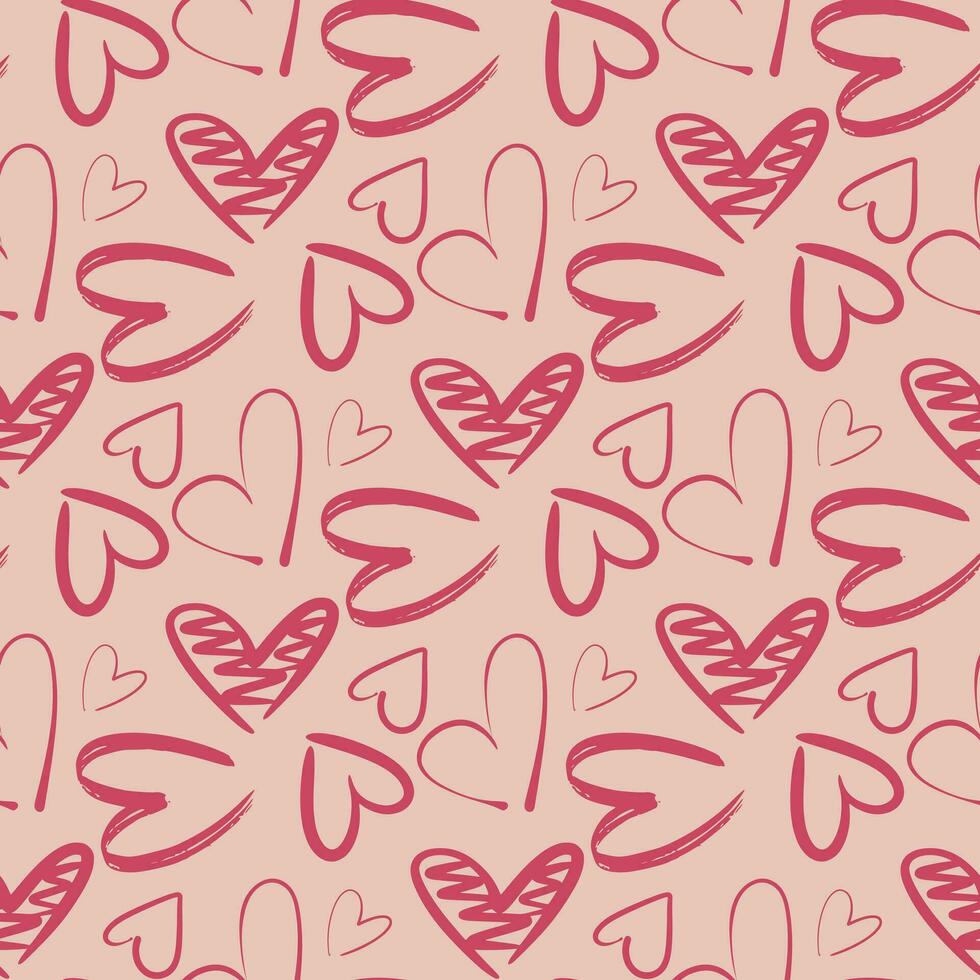 Doodle red love heart seamless pattern vector