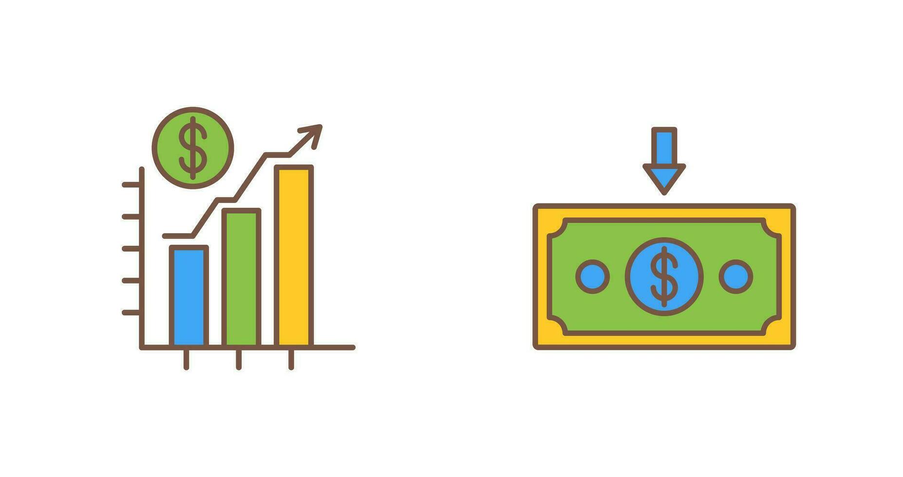 gráfico arriba y dinero abajo icono vector