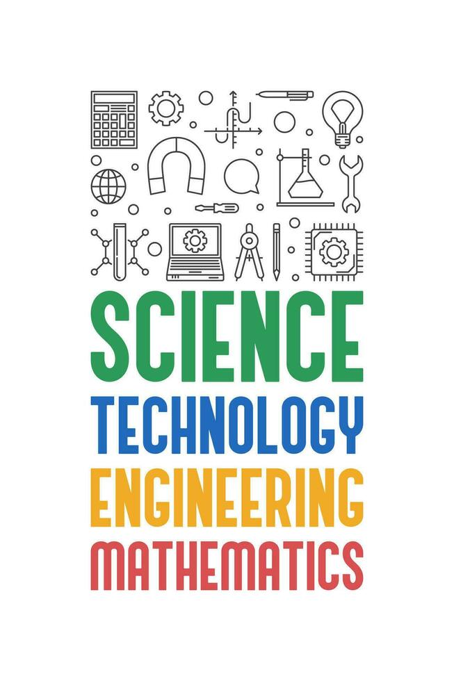 STEM - Science, Technology, Engineering and Mathematics vector concept outline vertical modern banner