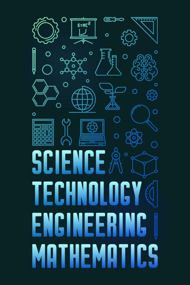 STEM Education concept outline vertical colored banner - vector illustration