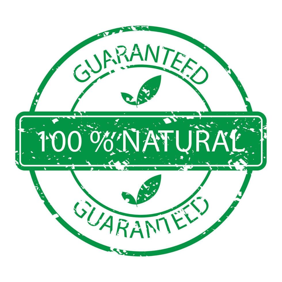 garantizado natural sello caucho verde. vector orgánico y natiral caucho sello garantizar ilustración