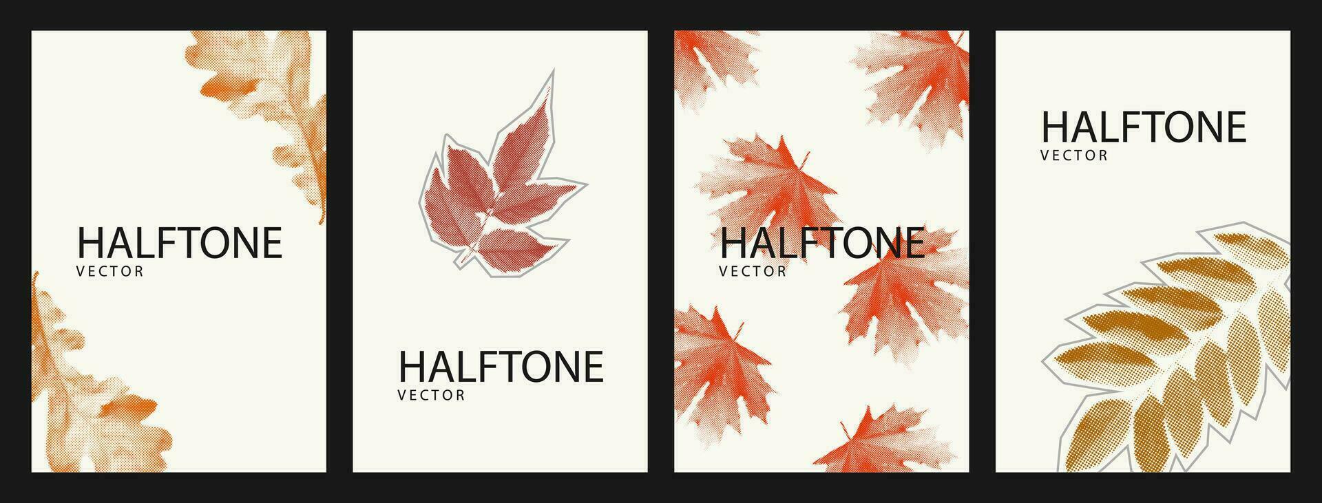 otoño hojas trama de semitonos collage carteles conjunto vector ilustración