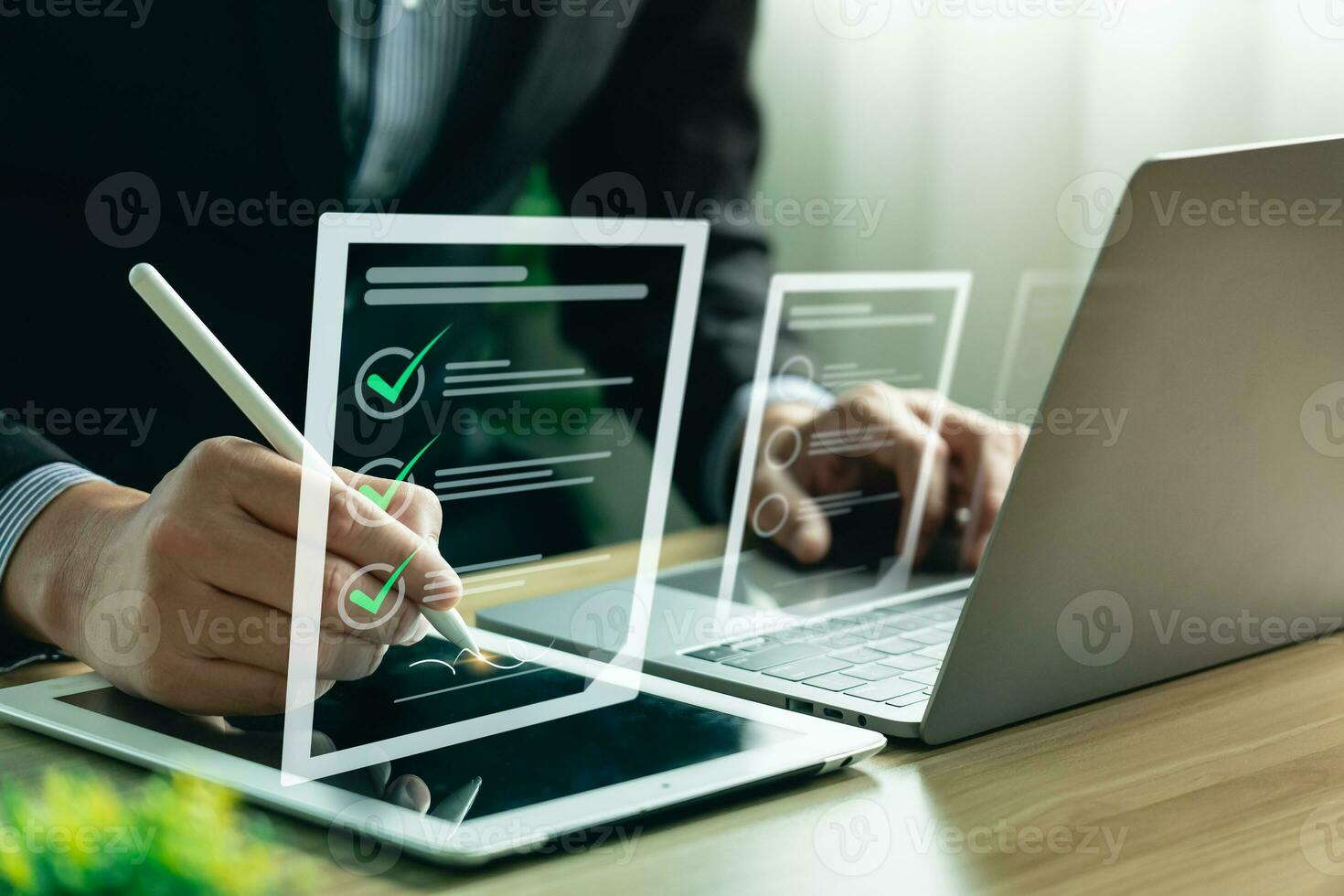 Electronic Signature Concept. Businessman signing documents online on tablet, Online document signing management system e-Signature, Digital Signature, business contract photo