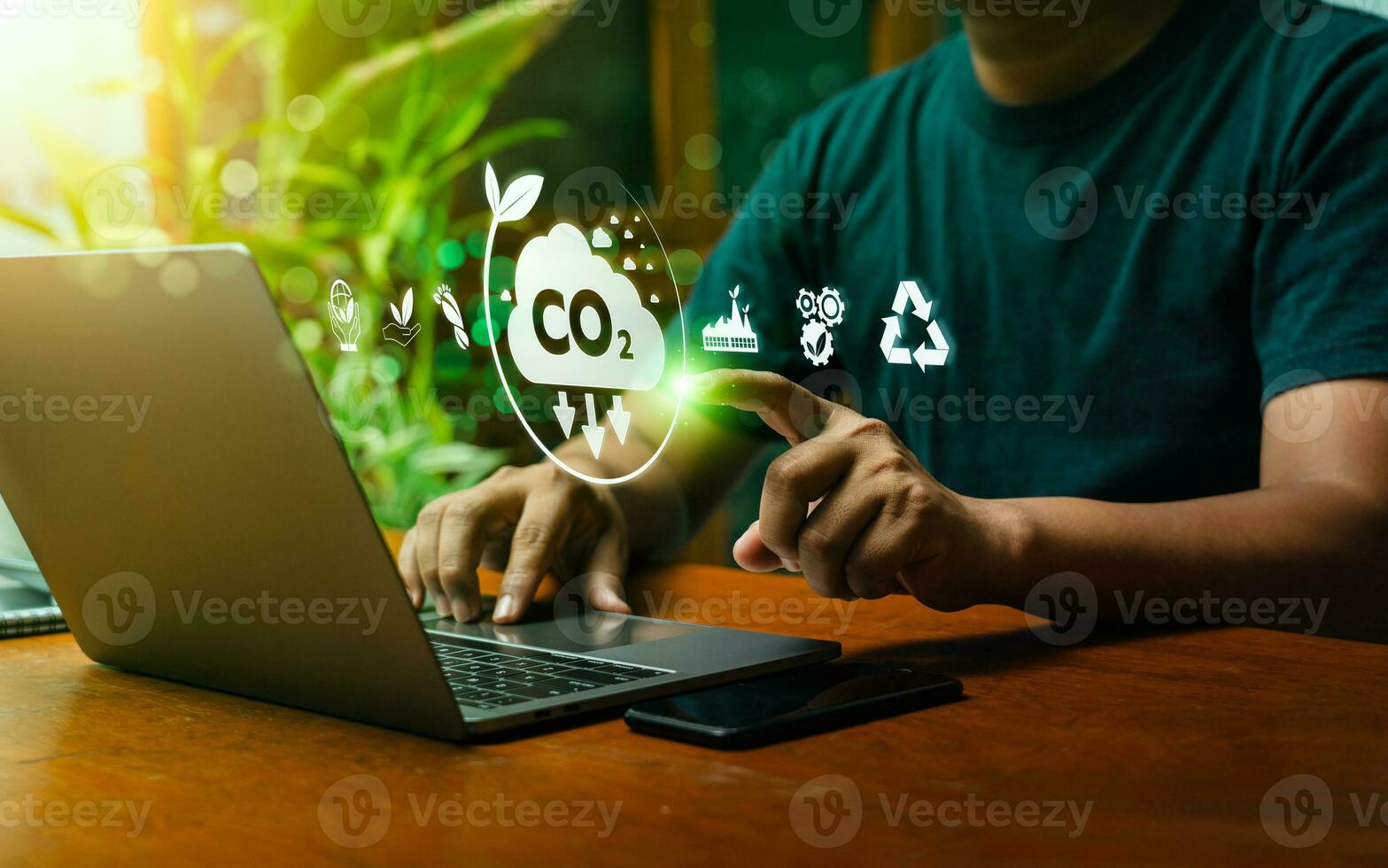 Reduce Co2 Emissions concepts, Global Warming, and Climate Change Energy Conservation, Sustainable Development, Earth Day. Long-term sustainability and societal impact, No toxic gases photo
