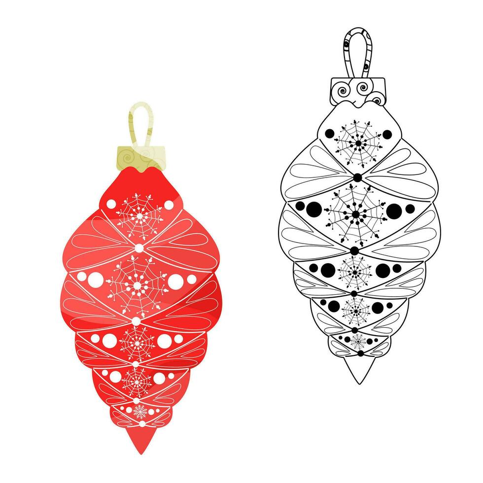 Christmas balls. Decorative winter toys. Colored and black and white New Year's balls. Hand-drawn New Year's toys. Vector illustration