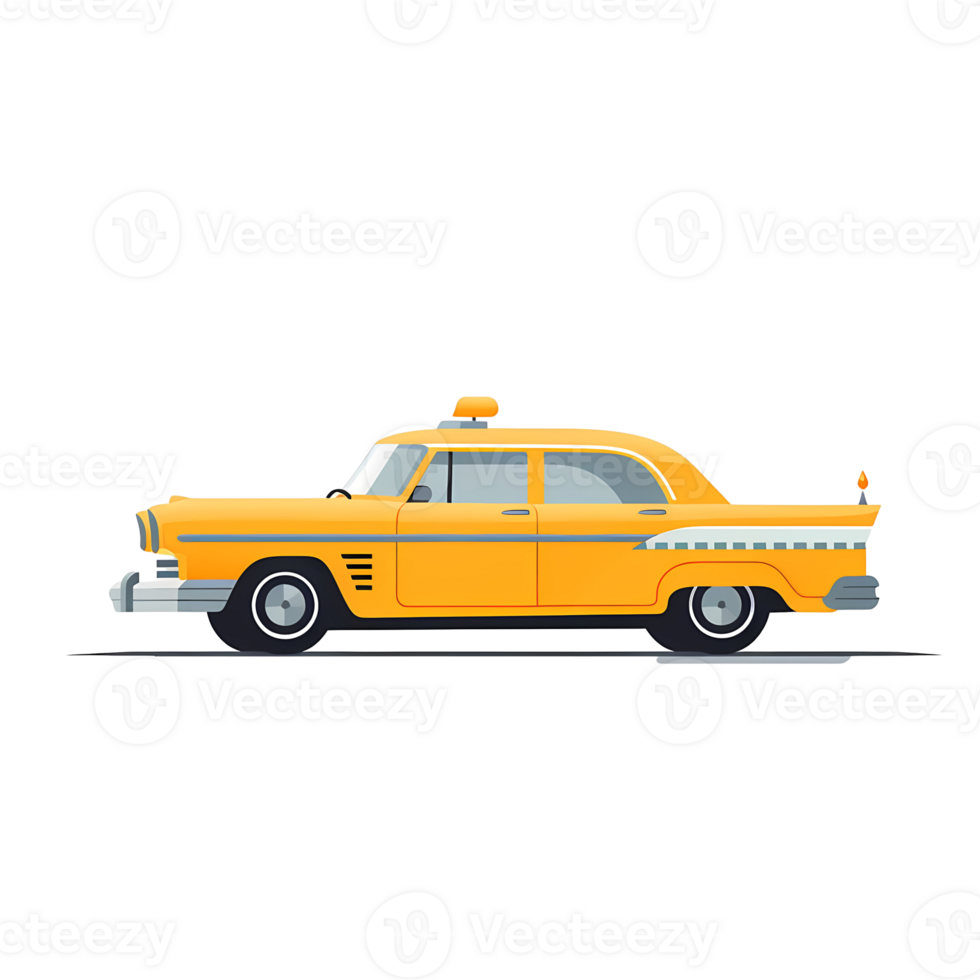 Ai generated yellow taxi car icon, cartoon style, isolated on transparent background png