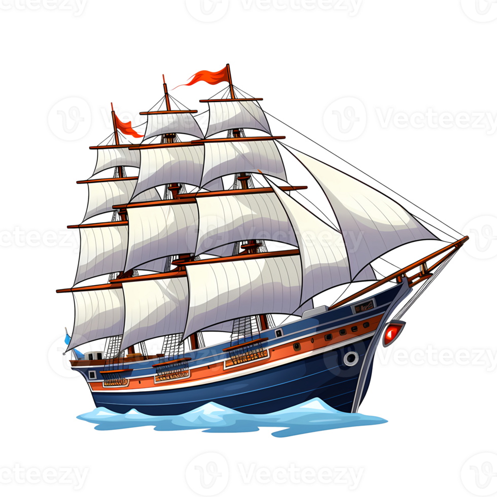 Ai generated sailing ship in the ocean, cartoon illustration png