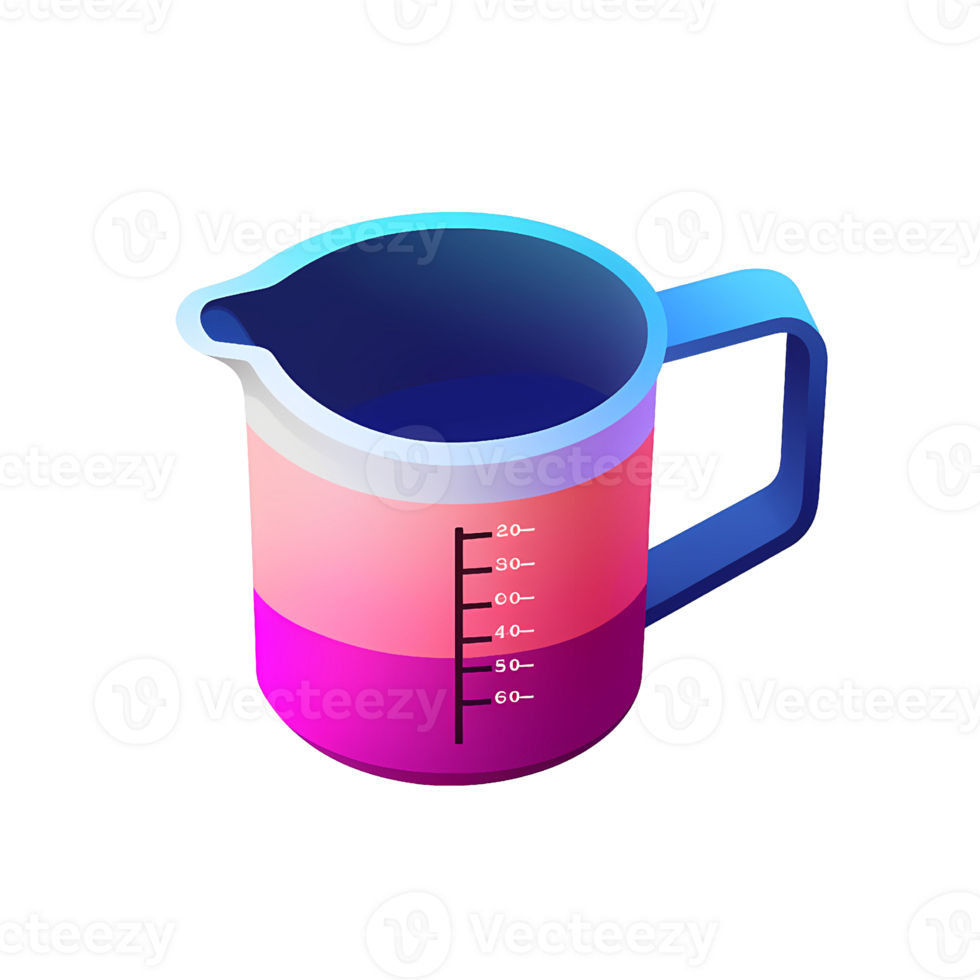 Ai generated colorful measuring cup with a blue and pink gradient png