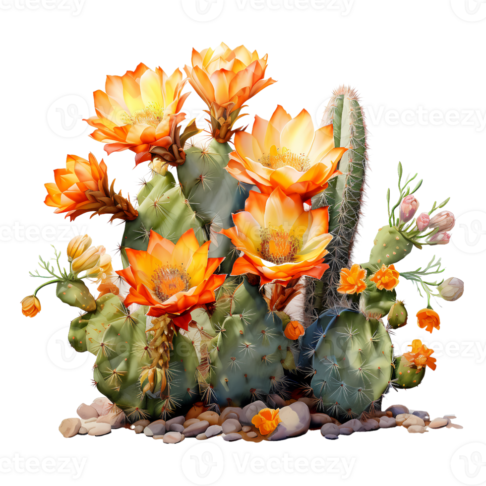 Ai generated cactus flowers and cactus plants on a transparent background png