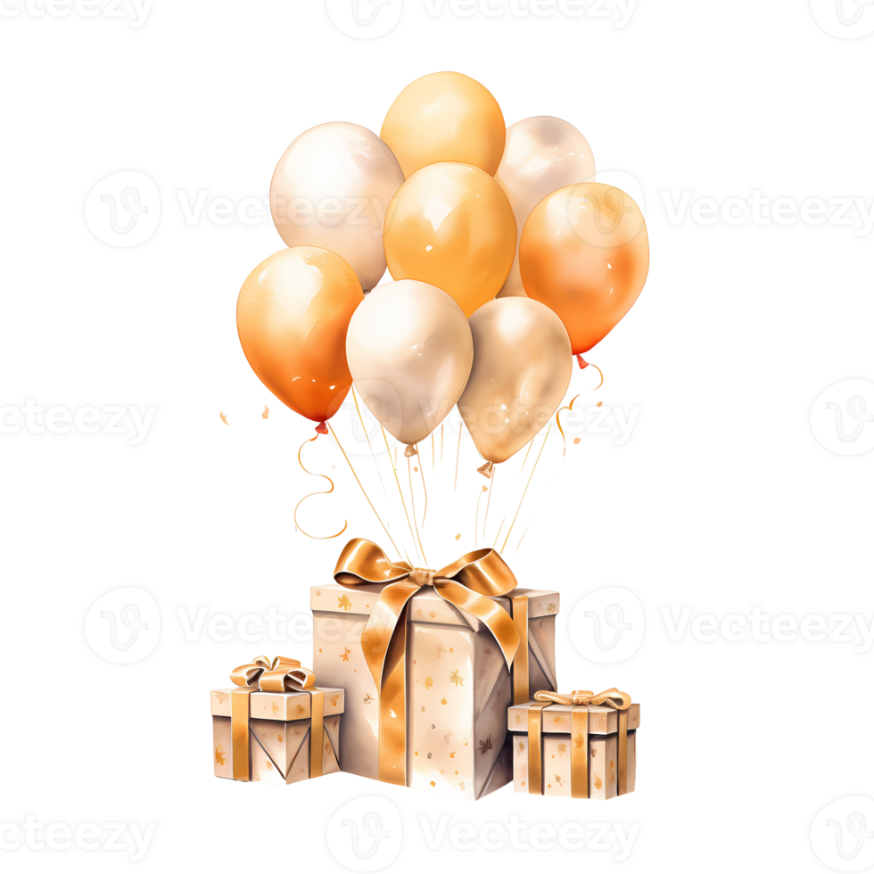 Ai generated birthday gift box with balloons and gift boxes on transparent background png