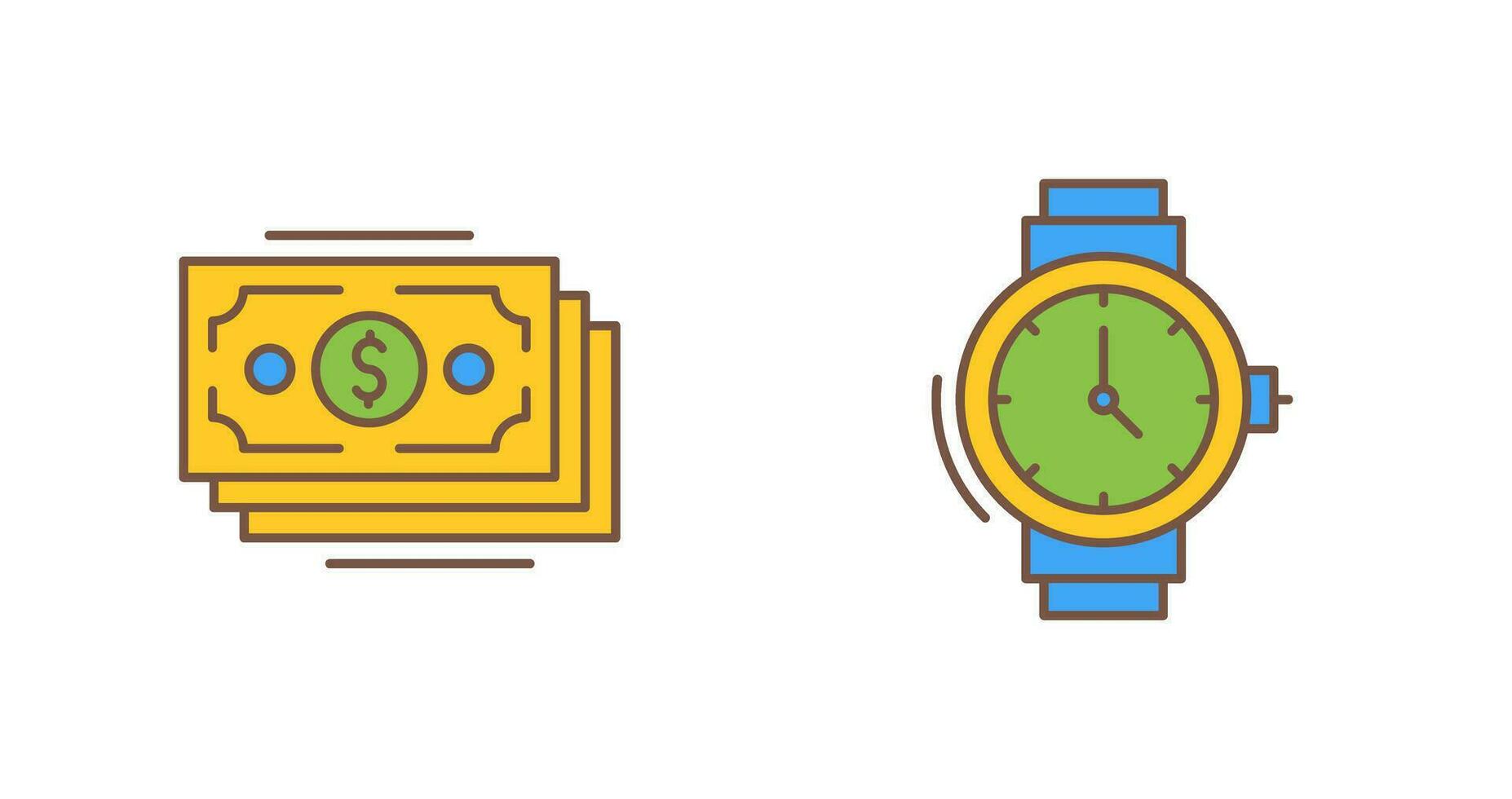 dinero y reloj de pulsera icono vector