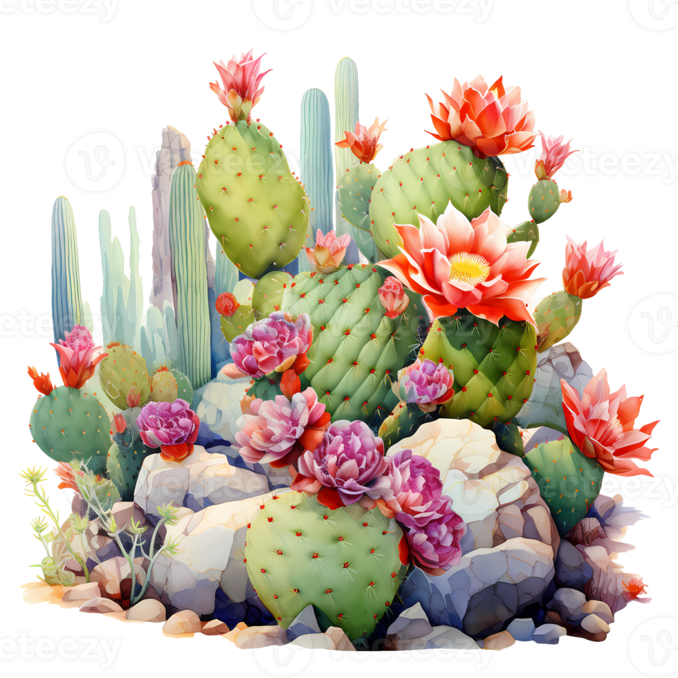 Ai generated cactus plants and flowers on a transparent background png