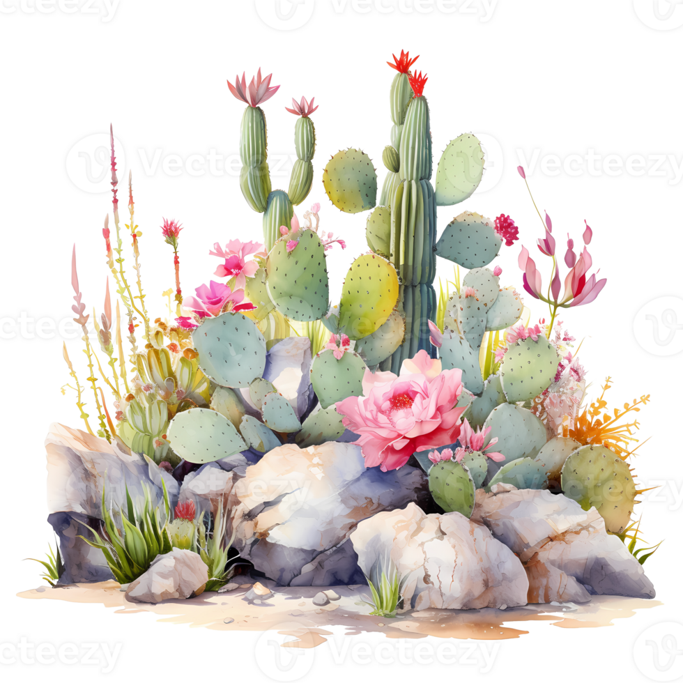 Ai generated cactus plants and flowers on a transparent background png