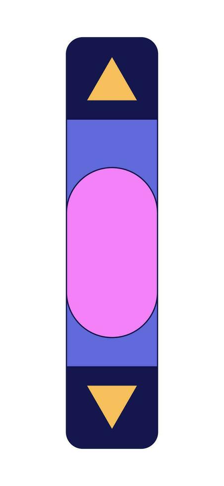 Vertical scroll bar 2D linear cartoon object. Old fashioned style scroller web scrollbar isolated line vector element white background. Retro 80s slider control color flat spot illustration