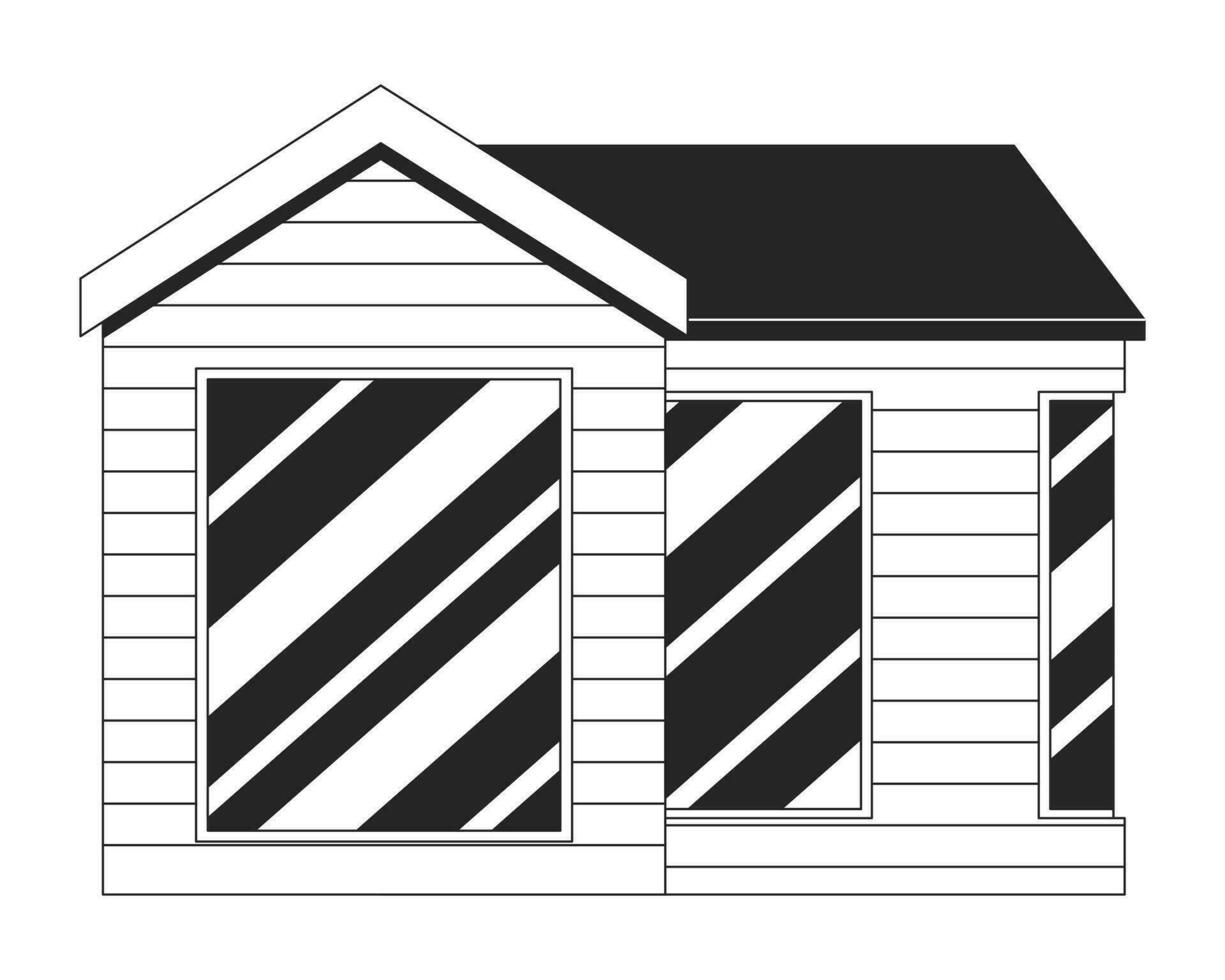 Modern farm building black and white 2D line cartoon object. Professional workshop isolated vector outline item. Agricultural facility with large glass windows monochromatic flat spot illustration