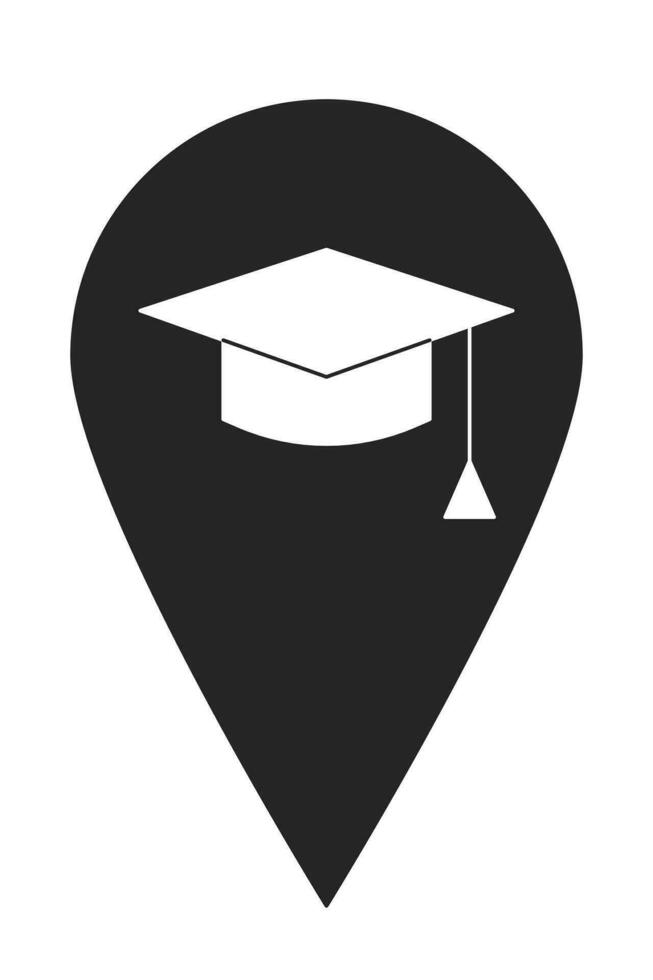 Educational facility map pinpoint black and white 2D line cartoon object. Highschool university location mark isolated vector outline item. High school college pin monochromatic flat spot illustration