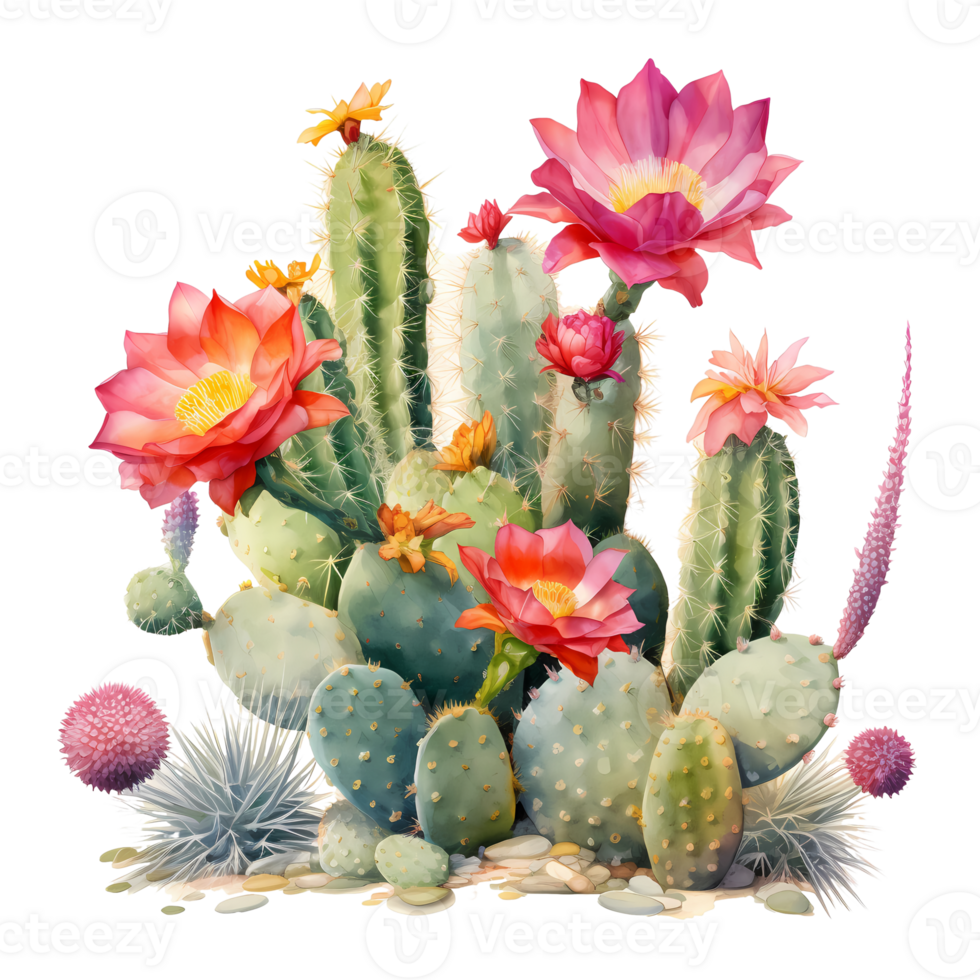Ai generated cactus and flowers on transparent background png