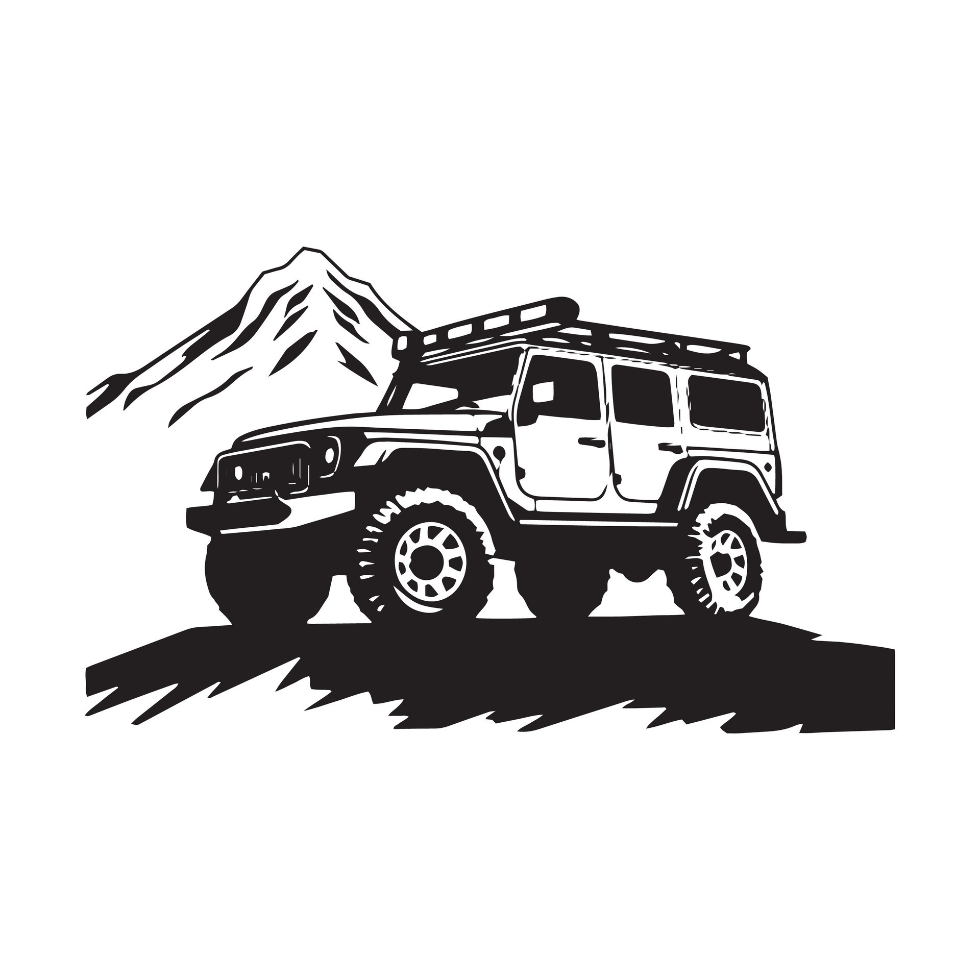 A logo of off road jeep 4x4 car silhouette visit mountain concept