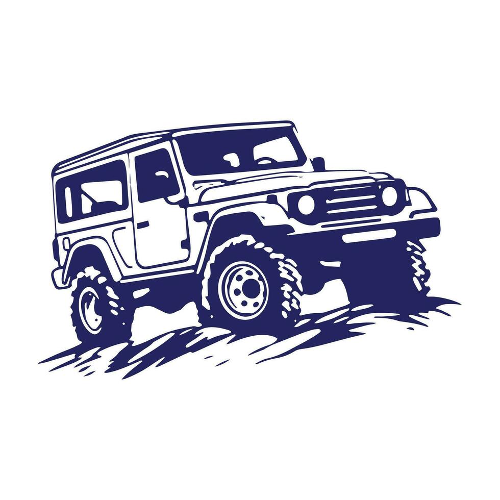 un logo de apagado la carretera todoterreno 4x4 coche silueta visitar montaña concepto aislado icono vector azul todoterreno