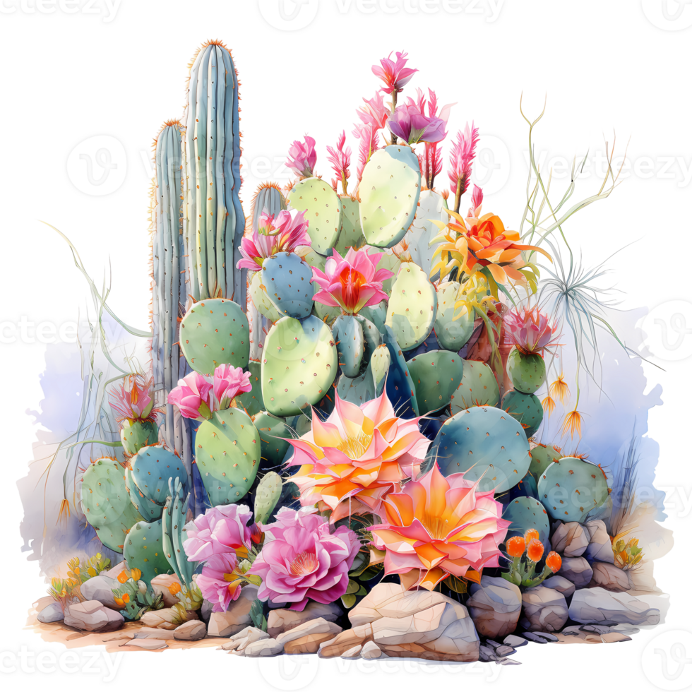 Ai generated cactus plants and flowers on a transparent background png