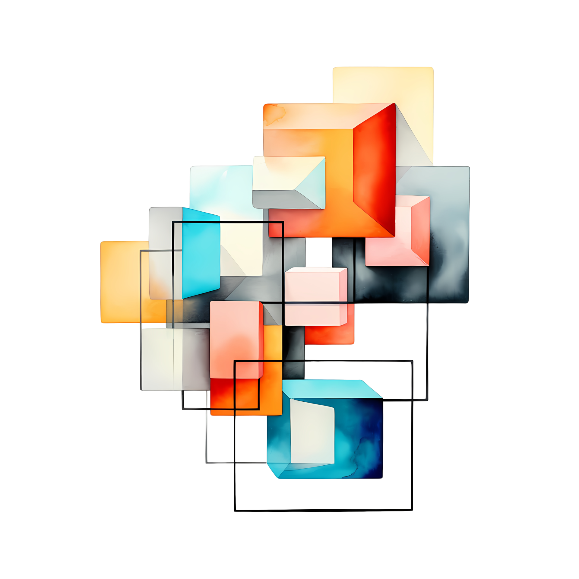 Ai generated abstract geometric shapes on transparent background