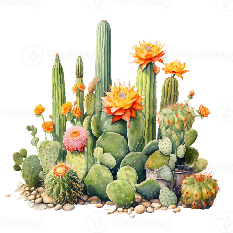 Ai generated cactus flowers and cactus plants on a transparent background png