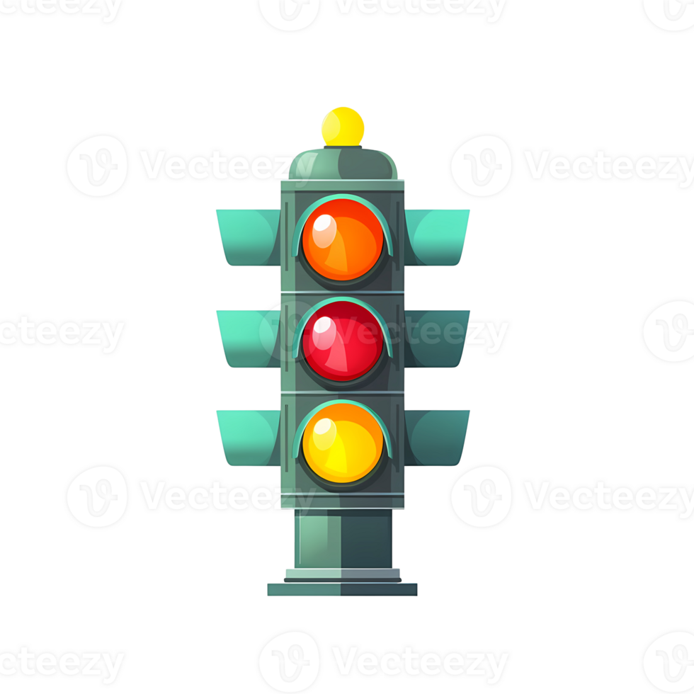 Ai generated traffic light icon, cartoon style, transparent background png