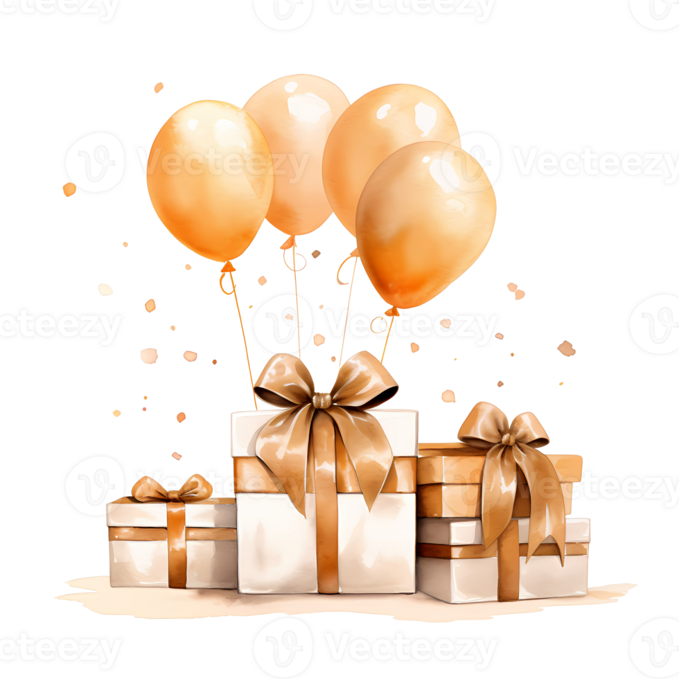Ai generated birthday gift box with balloons and gift boxes on transparent background png