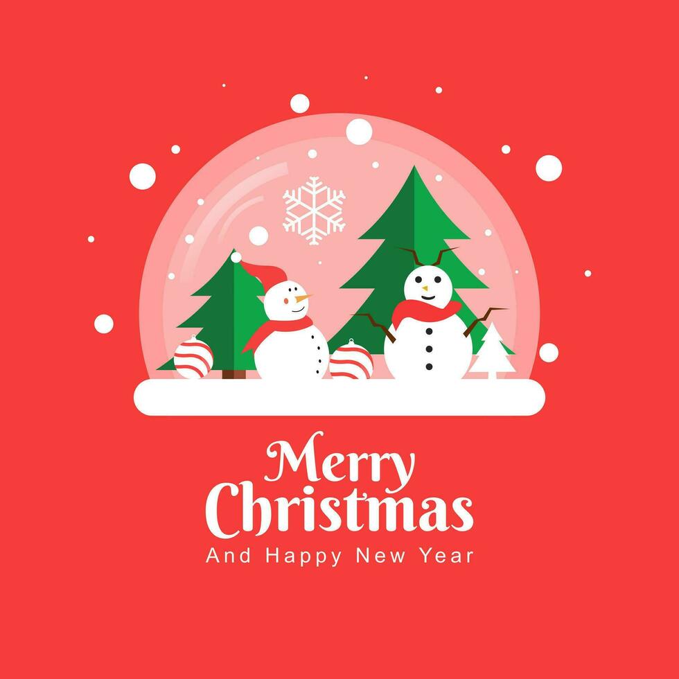 Merry Christmas and New Year greeting card poster design in a minimalist flat style. Vector illustration