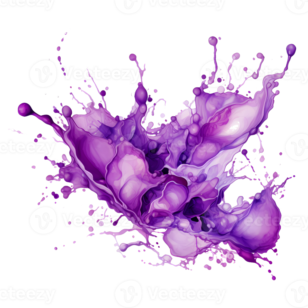 Ai generated purple and pink paint splashes on a transparent background png