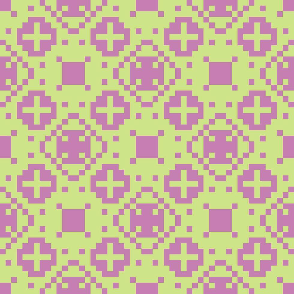 a pixelated pattern with squares and crosses on a green background vector