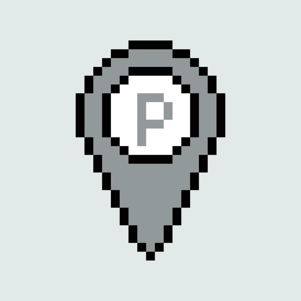 a pixelated map pointer icon on a gray background vector