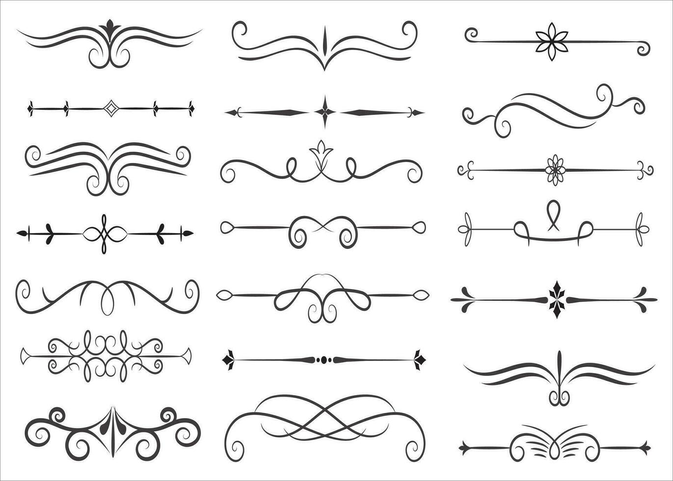 Page Divider And Design Elements. Set of Various Simple Black Divider Design, Assorted Divider Collection Template Vector. Collection of floral dividers elements mega decoration for Calligraphy. vector