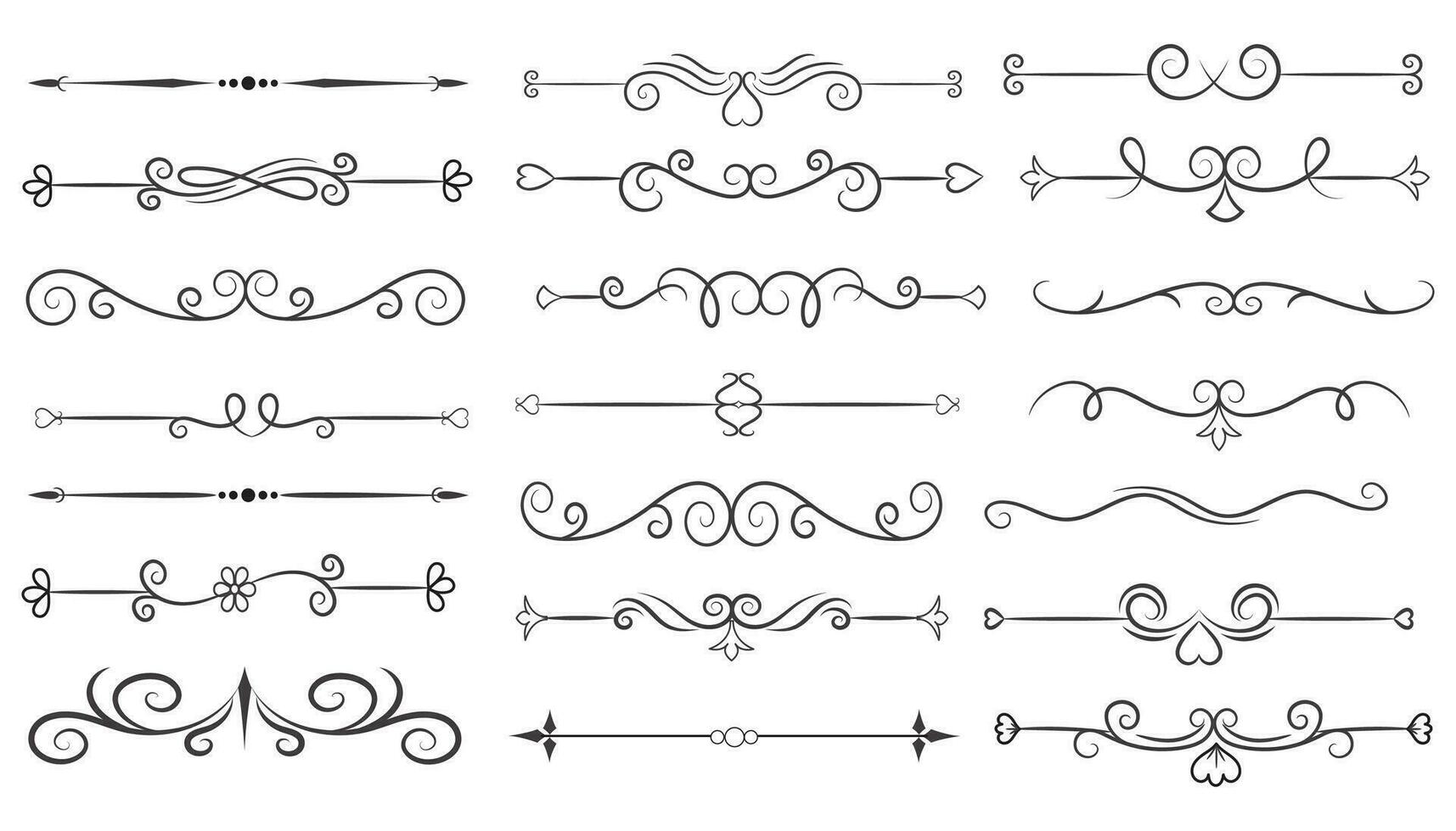 Page Divider And Design Elements. Set of Various Simple Black Divider Design, Assorted Divider Collection Template Vector. Collection of floral dividers elements mega decoration for Calligraphy. vector