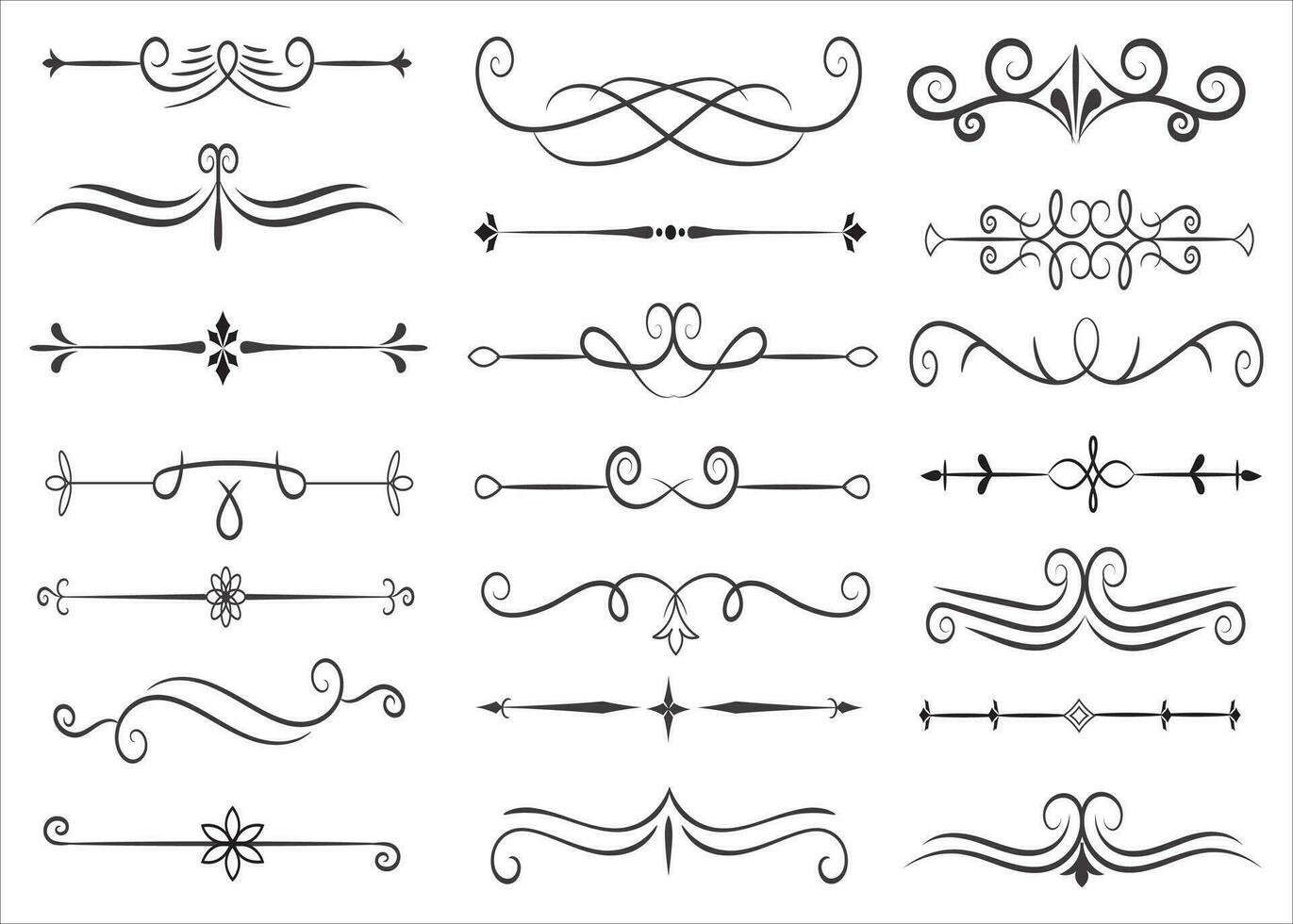 Page Divider And Design Elements. Set of Various Simple Black Divider Design, Assorted Divider Collection Template Vector. Collection of floral dividers elements mega decoration for Calligraphy. vector