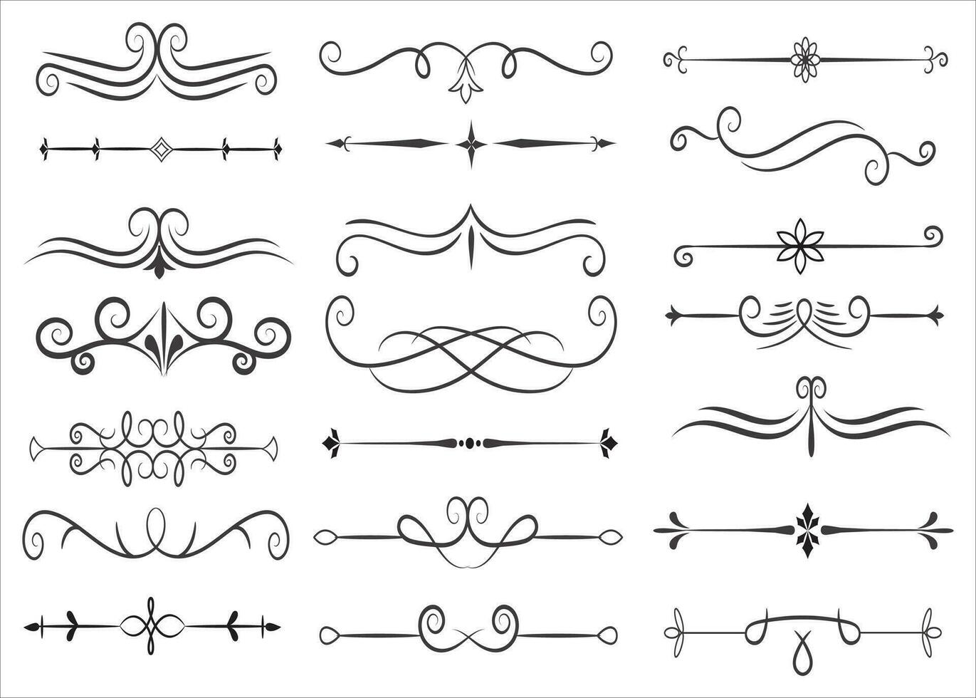 Page Divider And Design Elements. Set of Various Simple Black Divider Design, Assorted Divider Collection Template Vector. Collection of floral dividers elements mega decoration for Calligraphy. vector