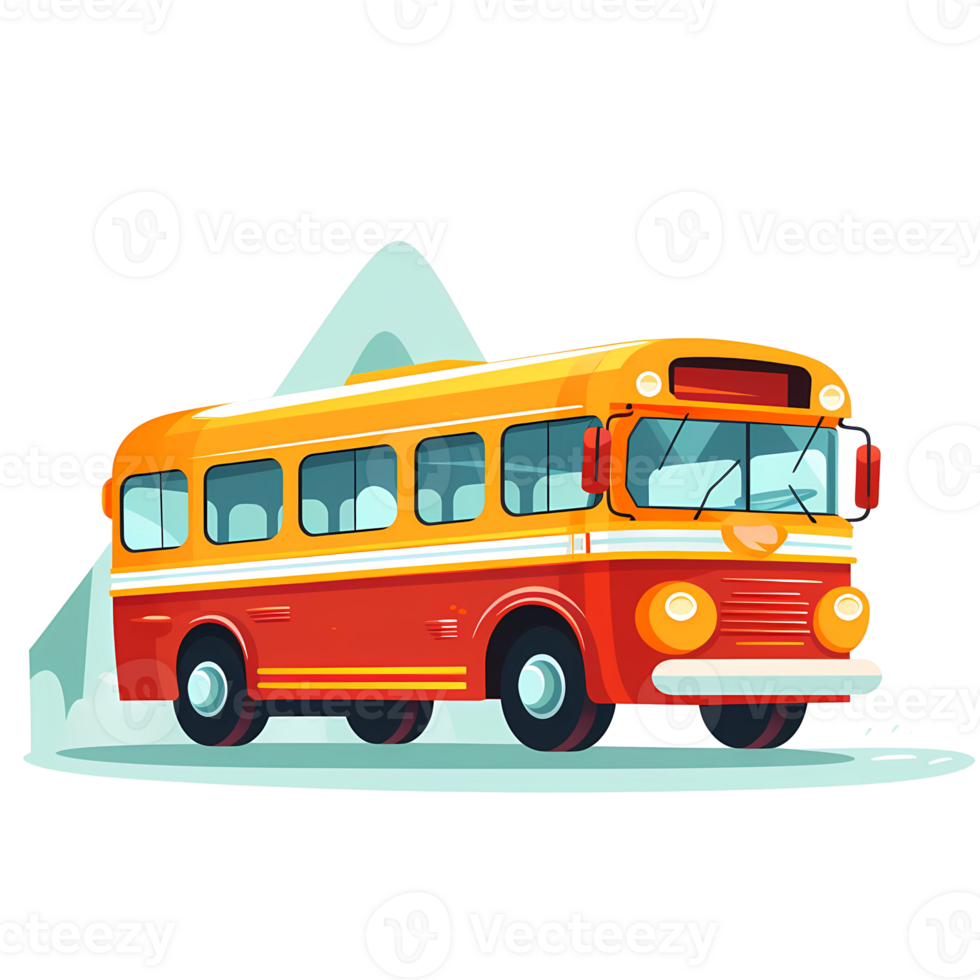 Ai generated orange and white bus on a mountain background png