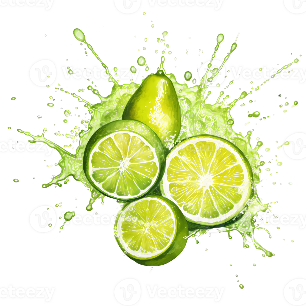Ai generated lime juice splash flat design png