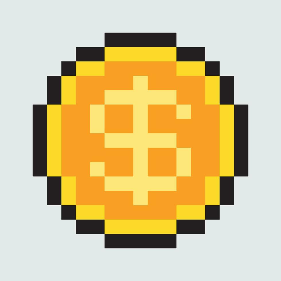 pixel art dollar coin icon vector