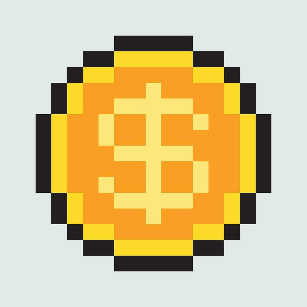 pixel art dollar coin icon vector