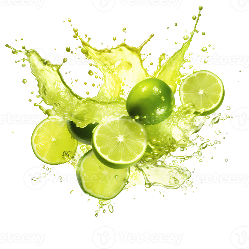 Ai generated lime juice splash flat design png