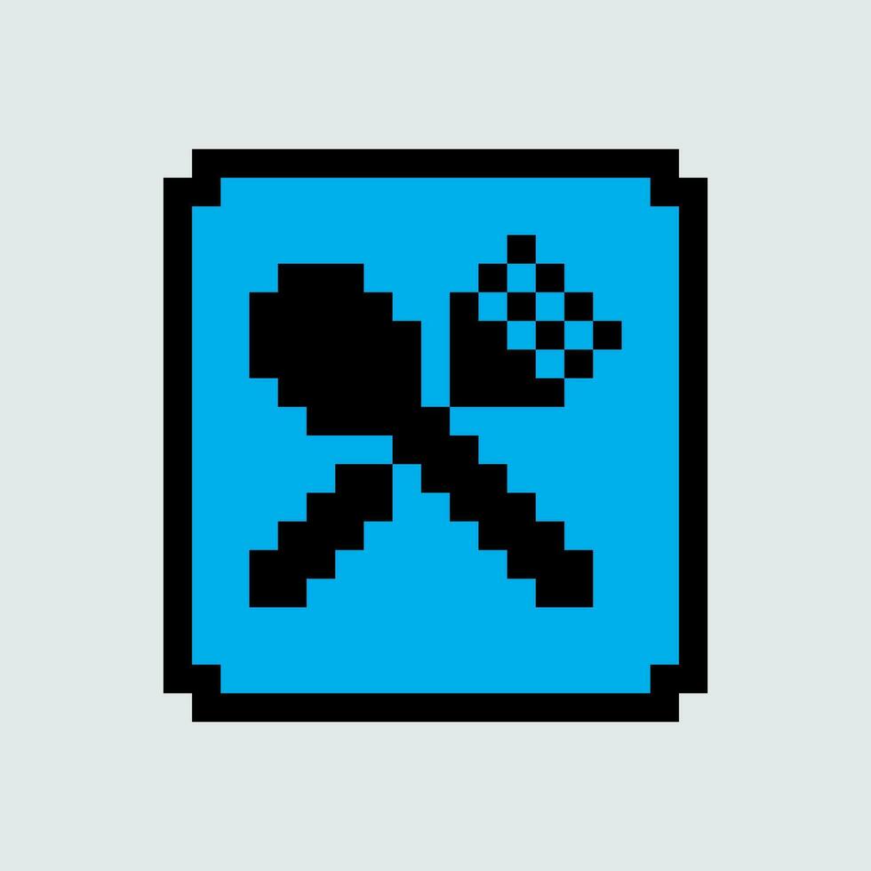 un píxel estilo icono de un tenedor y cuchara vector