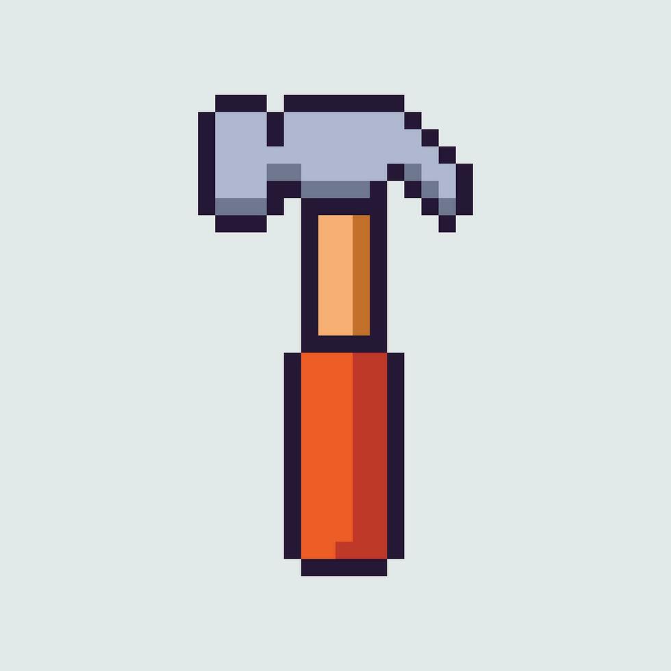 pixel art hammer icon vector illustration