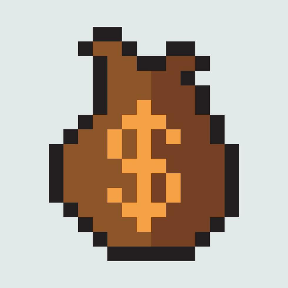 a pixel style bag with a dollar sign vector