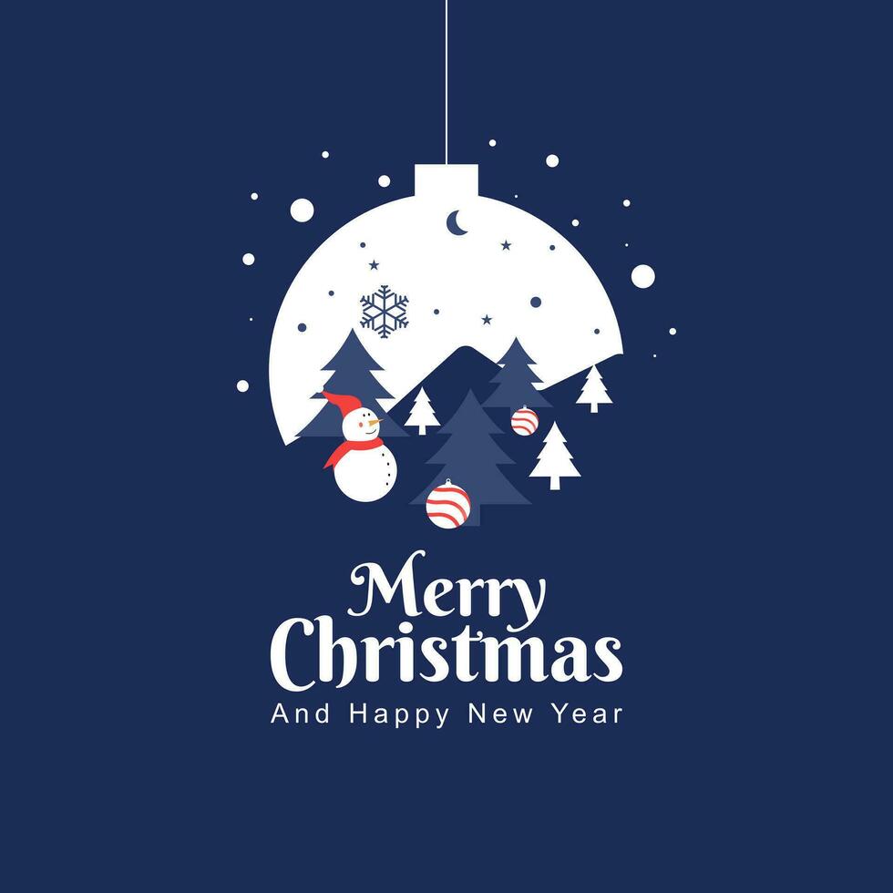Merry Christmas and New Year greeting card poster design in a minimalist flat style. Vector illustration