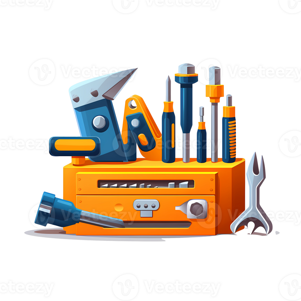Ai generated toolbox with tools on transparent background png