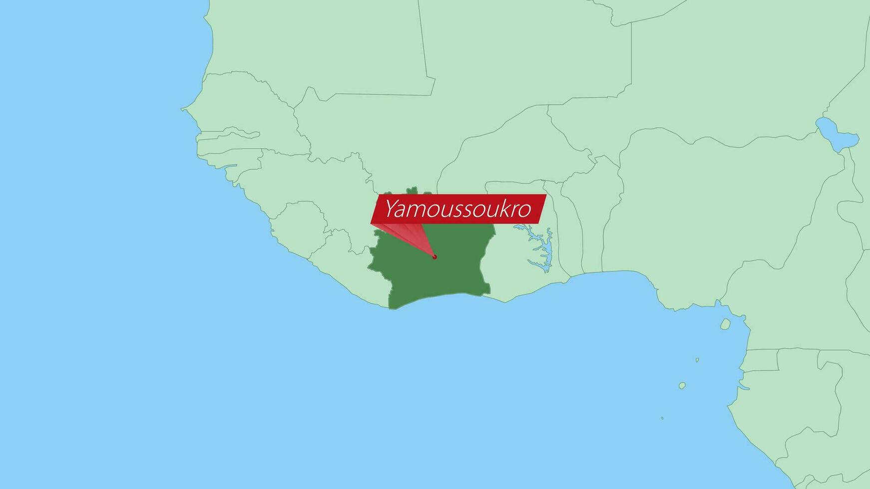 Map of Ivory Coast with pin of country capital. vector