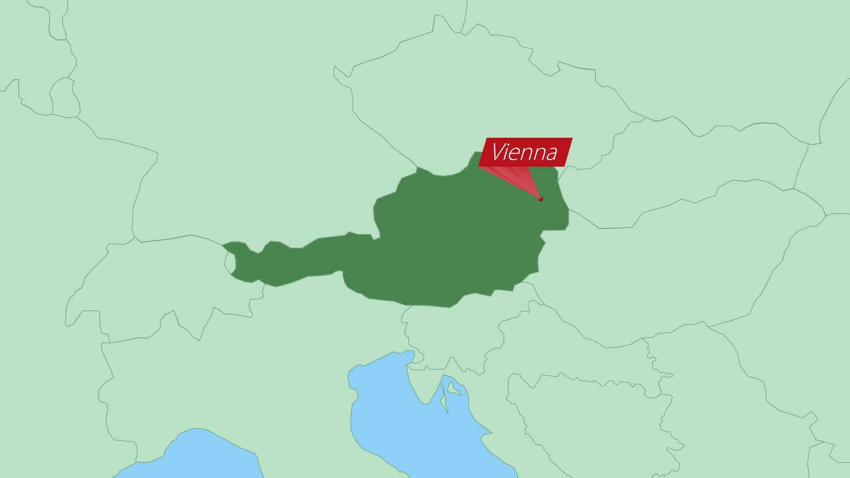 Map of Austria with pin of country capital. vector